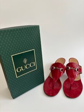 Vintage 90s Gucci Leather Horsebit Thong Slides US 8.5B